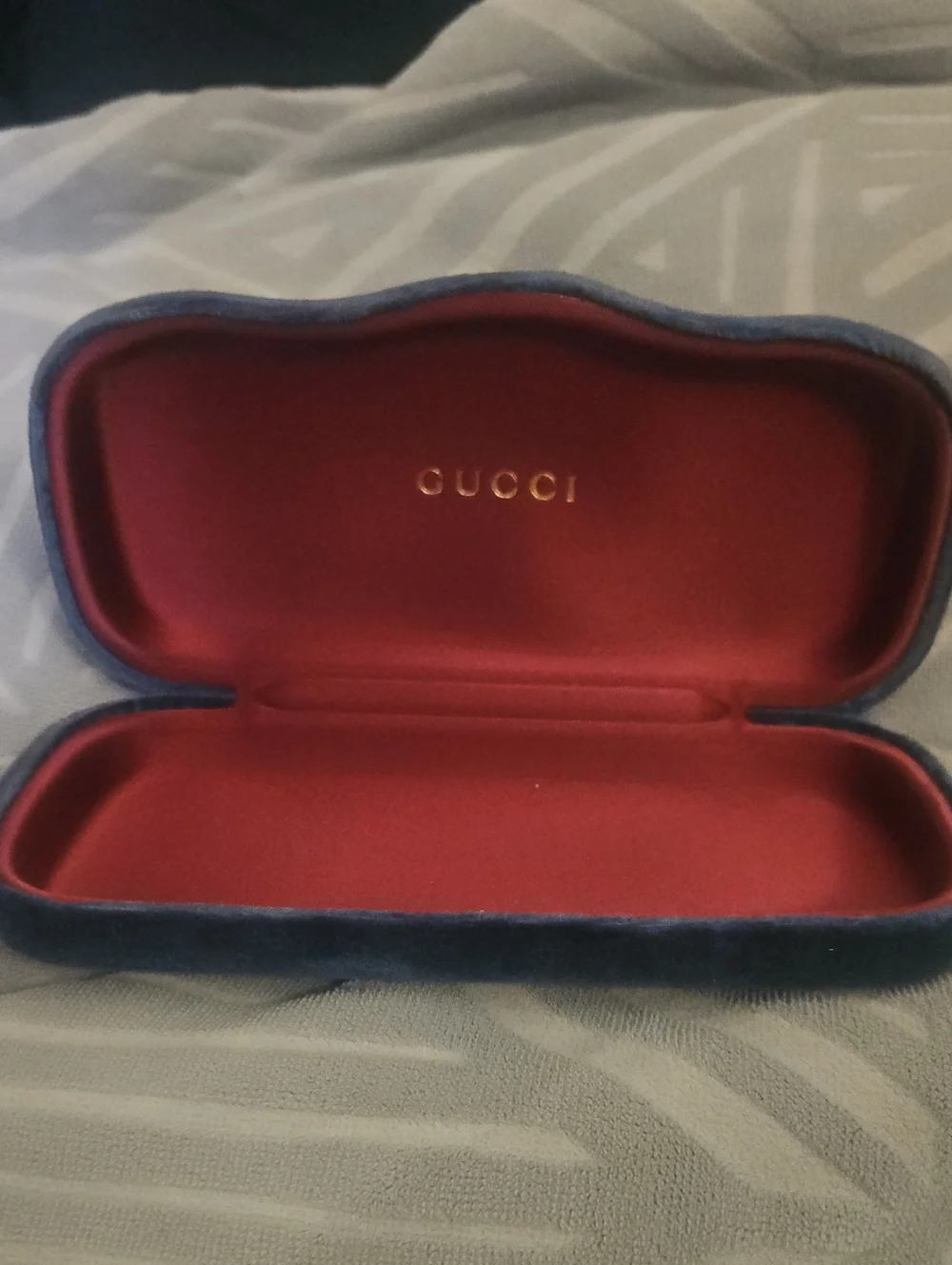 Gucci Velvet Eyewear Case in Burgundy and Blue